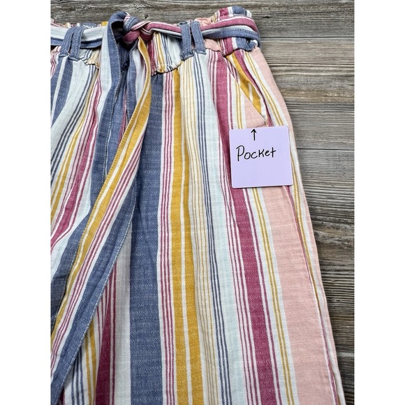 a.n.a Linen Blend Pants Belted Cropped Wide Leg Stripe S Coastal Resort Beach - Picture 4 of 12